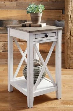 Adalane Accent Table W/ USB (White And Gray)