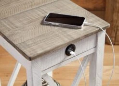 Adalane Accent Table W/ USB (White And Gray) -Ashley A4000374 table 3