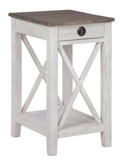 Adalane Accent Table W/ USB (White And Gray) -Ashley A4000374 table 6