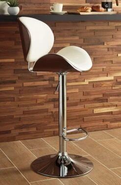 Bellatier Tall Upholstered Swivel Barstool (Bone/Brown)