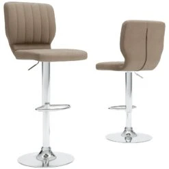 Pollzen Taupe Upholstered Swivel Barstool (Set Of 2)