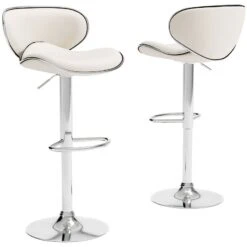 Pollzen White Upholstered Swivel Barstool (Set Of 2) -Ashley D121 430 barstool 3