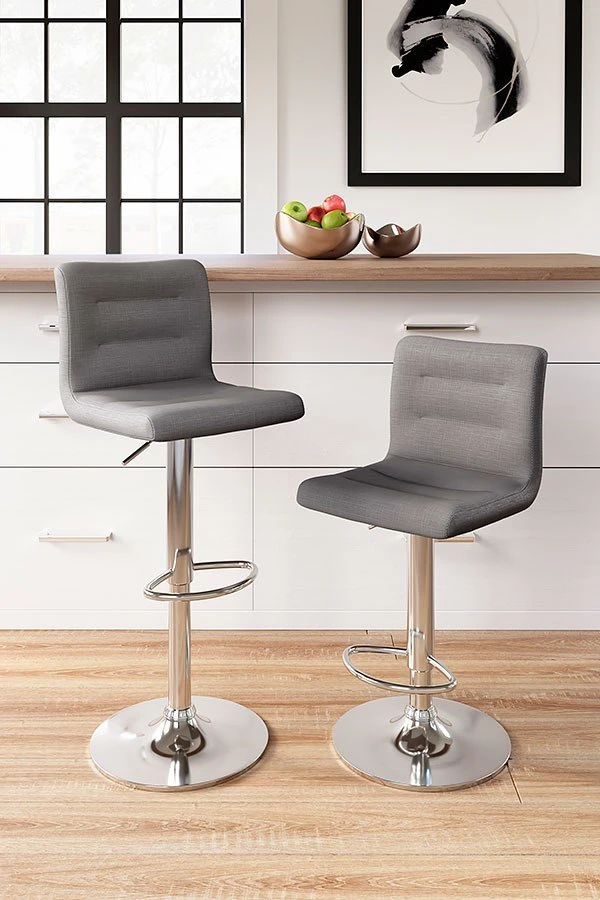 Pollzen Gray Upholstered Swivel Barstool (Set Of 2) 1 Pollzen Gray Upholstered Swivel Barstool (Set Of 2)
