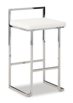 Madanere White And Chrome Tall Upholstered Barstool (Set Of 2) -Ashley D275 730 barstool 3