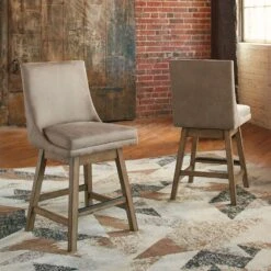 Tallenger Beige Upholstered Swivel Barstool (Set Of 2)