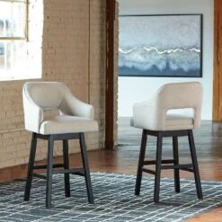 Tallenger White Tall Upholstered Swivel Barstool (Set Of 2)