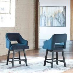 Tallenger Blue Upholstered Swivel Barstool (Set Of 2)
