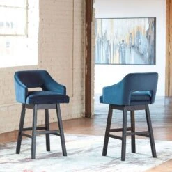 Tallenger Blue Tall Upholstered Swivel Barstool (Set Of 2)