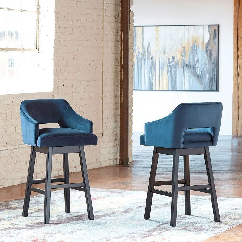 Tallenger Blue Tall Upholstered Swivel Barstool (Set Of 2) 1 Tallenger Blue Tall Upholstered Swivel Barstool (Set Of 2)