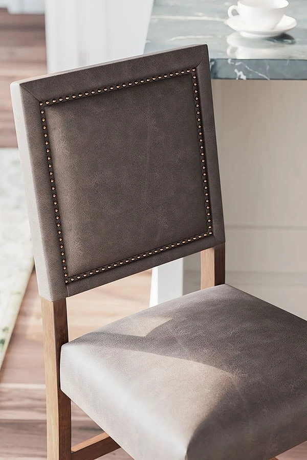 Benmara Grayish Brown Upholstered Barstool (Set Of 2) 2 Benmara Grayish Brown Upholstered Barstool (Set Of 2) - Image 2