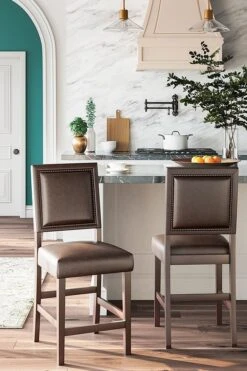 Benmara Brown Upholstered Barstool (Set Of 2)