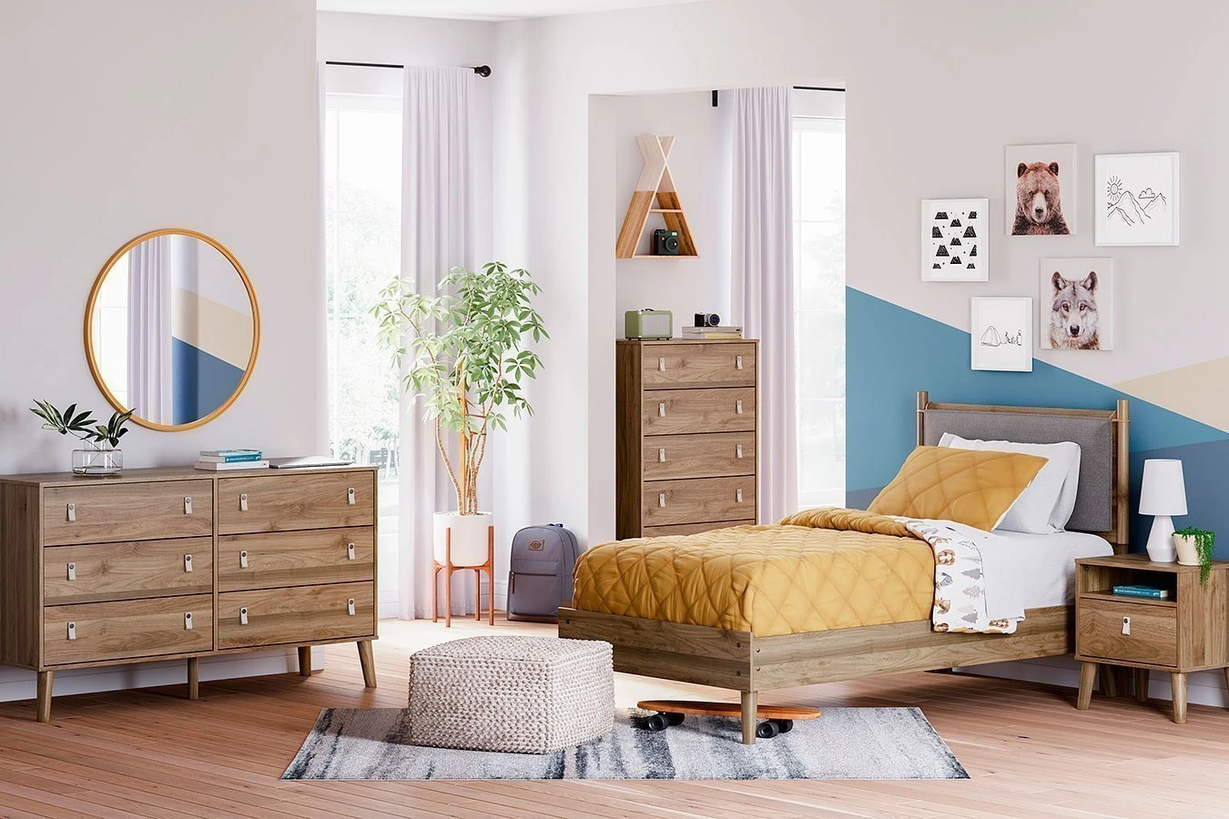 Aprilyn Honey Youth Platform Bedroom Set W/ Panel Headboard 3 Aprilyn Honey Youth Platform Bedroom Set W/ Panel Headboard - Image 3