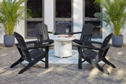 Sundown Treasure Fire Pit Table Set W/ Black Chairs -Ashley P011 776 P008 898 set 2