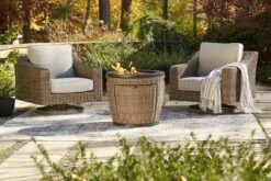 Malayah Fire Pit Table Set W/ Beachcroft Lounge Chairs -Ashley P042 776 P791 821 set 2