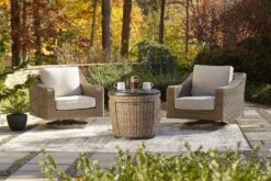 Malayah Fire Pit Table Set W/ Beachcroft Lounge Chairs -Ashley P042 776 P791 821 set 3