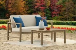 Fynnegan Outdoor Loveseat W/ Table (Light Brown)