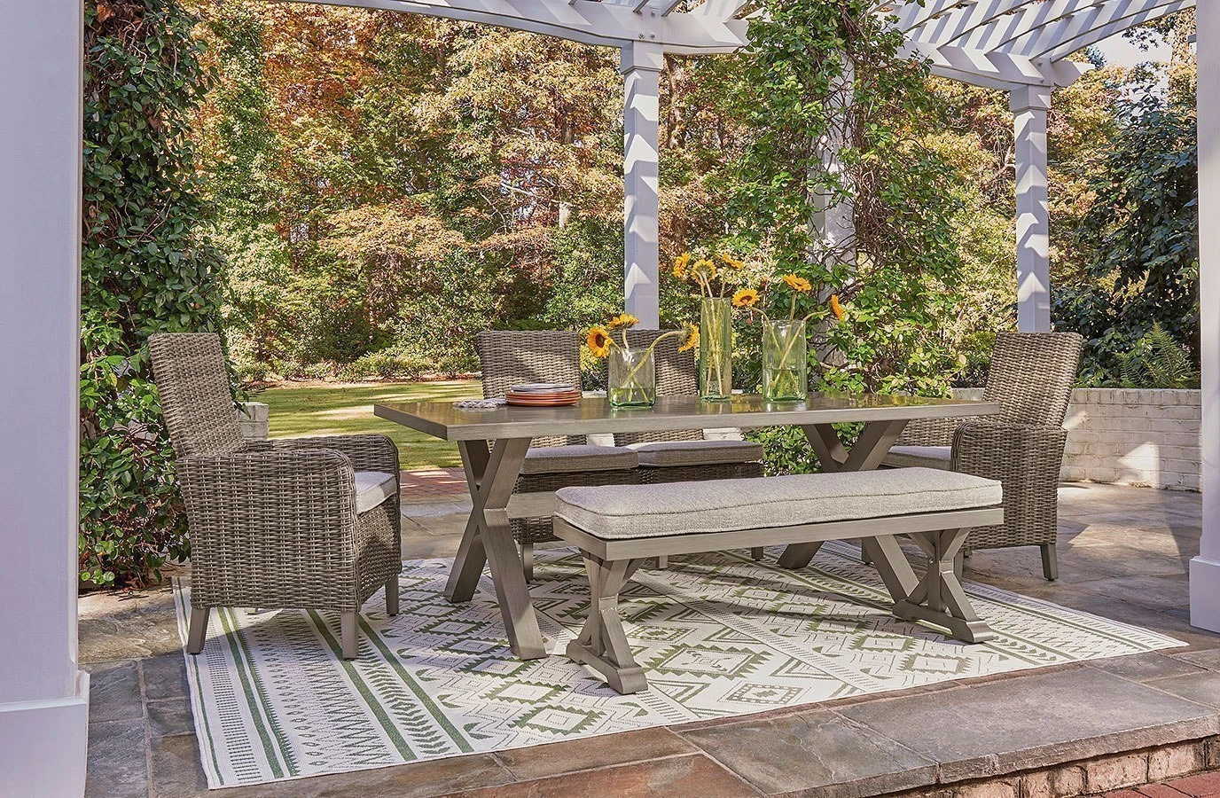 Beach Front Outdoor Trestle Dining Set W/ Beachcroft Chairs And Bench 9 Beach Front Outdoor Trestle Dining Set W/ Beachcroft Chairs And Bench - Image 9