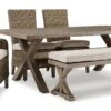 Beach Front Outdoor Trestle Dining Set W/ Beachcroft Chairs And Bench