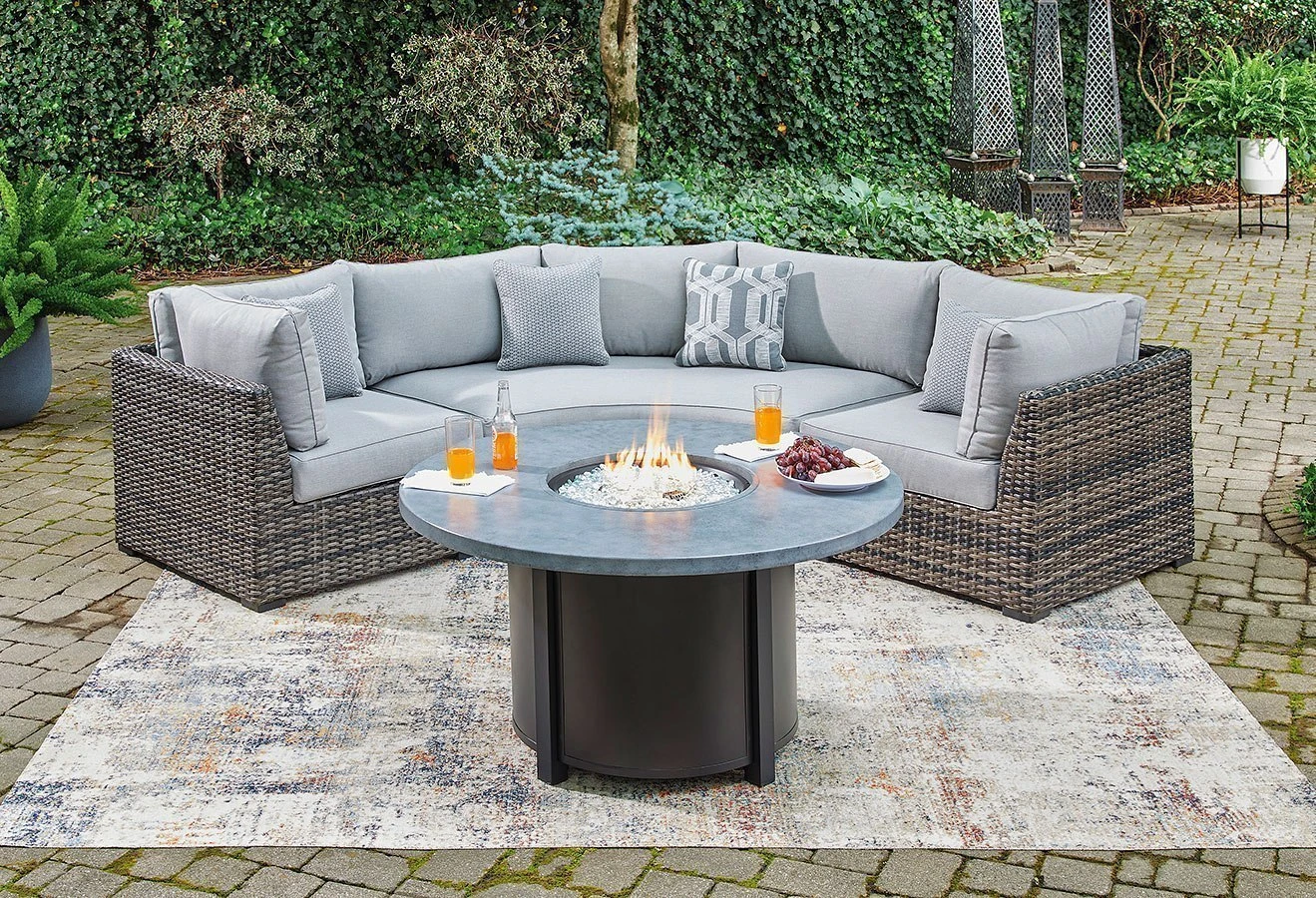 Harbor Court Modular Outdoor Sectional Set W/ Coulee Mills Fire Pit Table 1 Harbor Court Modular Outdoor Sectional Set W/ Coulee Mills Fire Pit Table