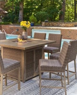 Walton Bridge Outdoor Fire Pit Bar Table Set -Ashley P749 665 130 set 8
