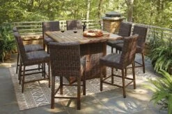 Paradise Trail Outdoor Fire Pit Bar Table Set -Ashley P750 665 130 set 2