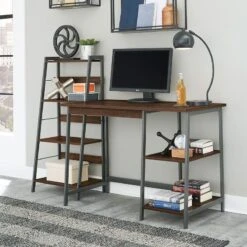 Soho Home Office Desk And Shelf (Warm Brown And Gunmetal)